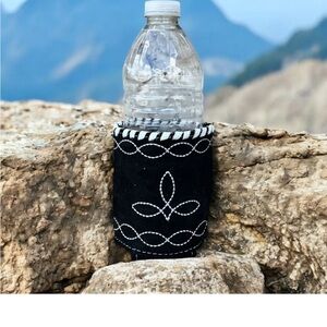 Black and White Bottle Holder/koozie- suede